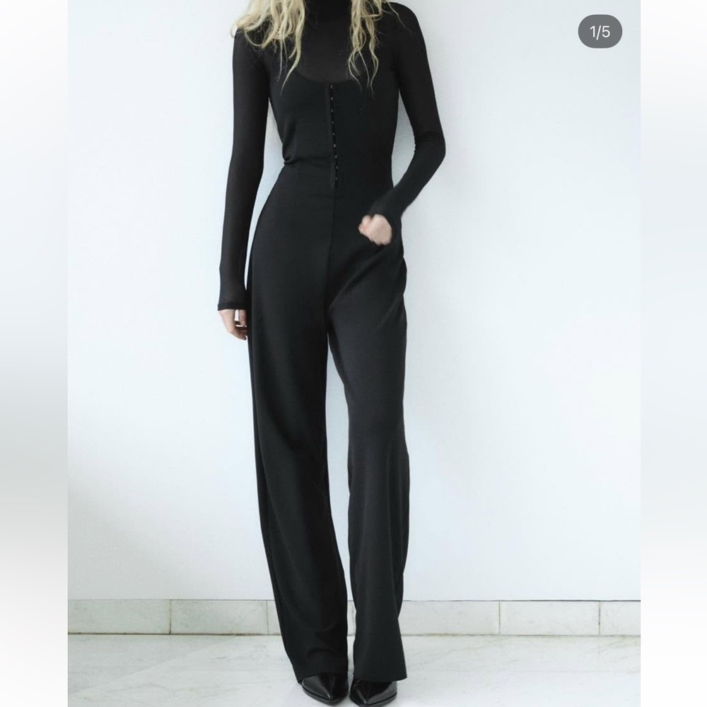 Zara Black Wide-Leg Jumpsuit Pants
